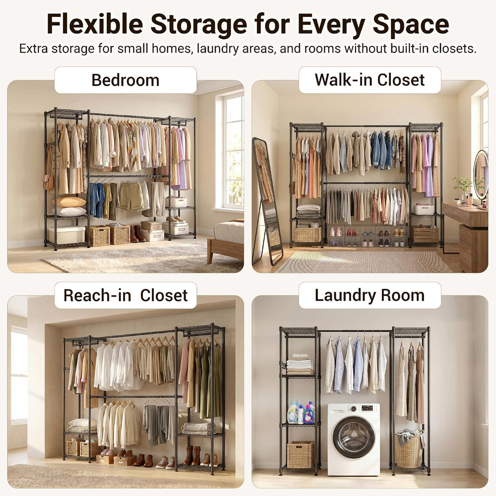 Homdox Heavy Duty Garment Rack, Expandable Freestanding Closet Organizer with...