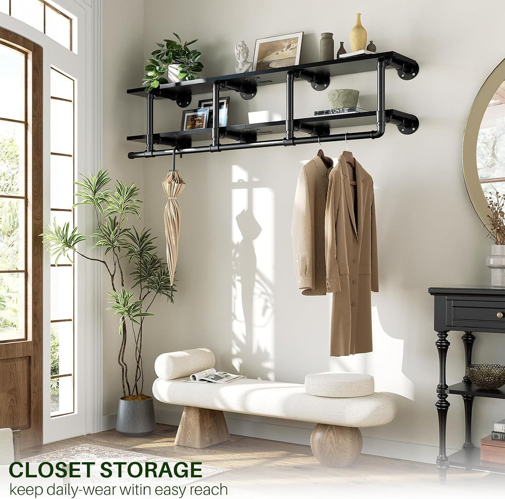 Aheaplus Industrial Pipe Clothing Rack, Wall Mounted Clothes Rack with Rod