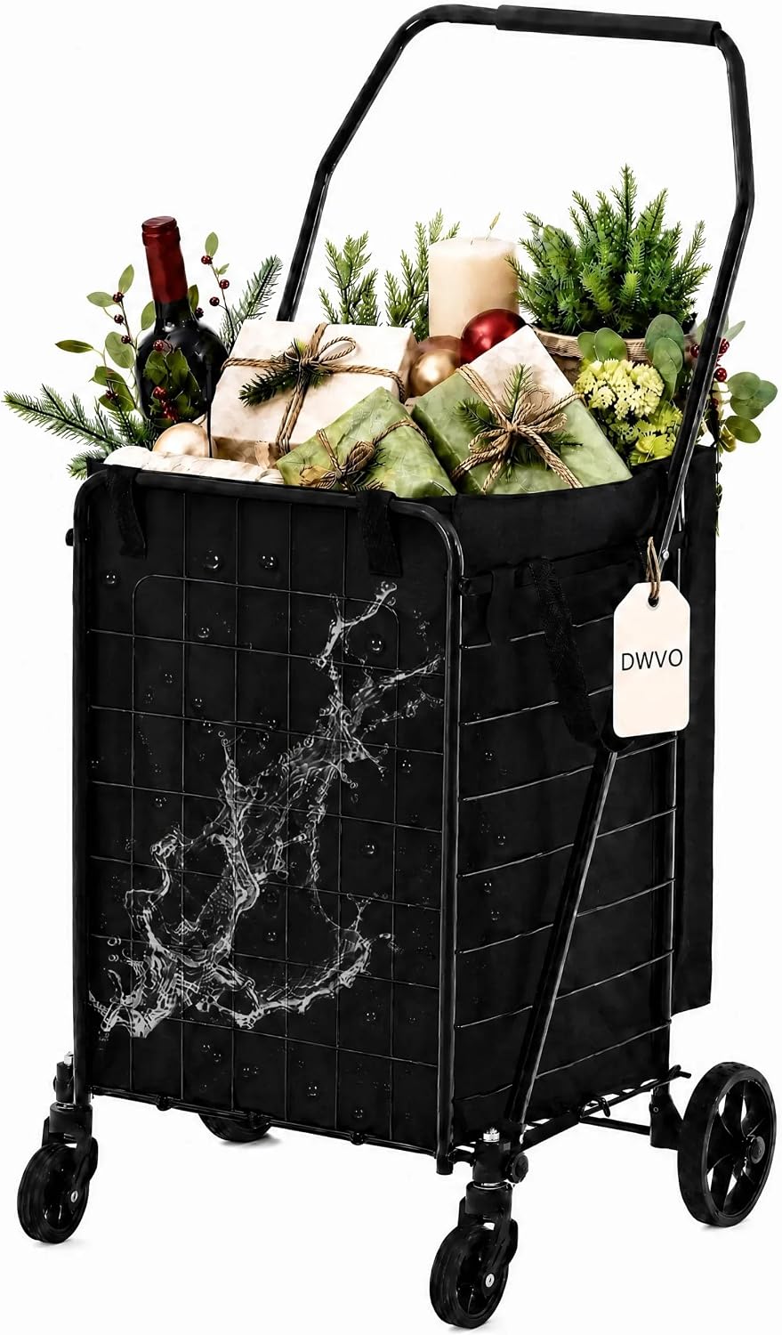DWVO Folding Shopping Cart with Waterproof Liner, Collapsible Utility Cart