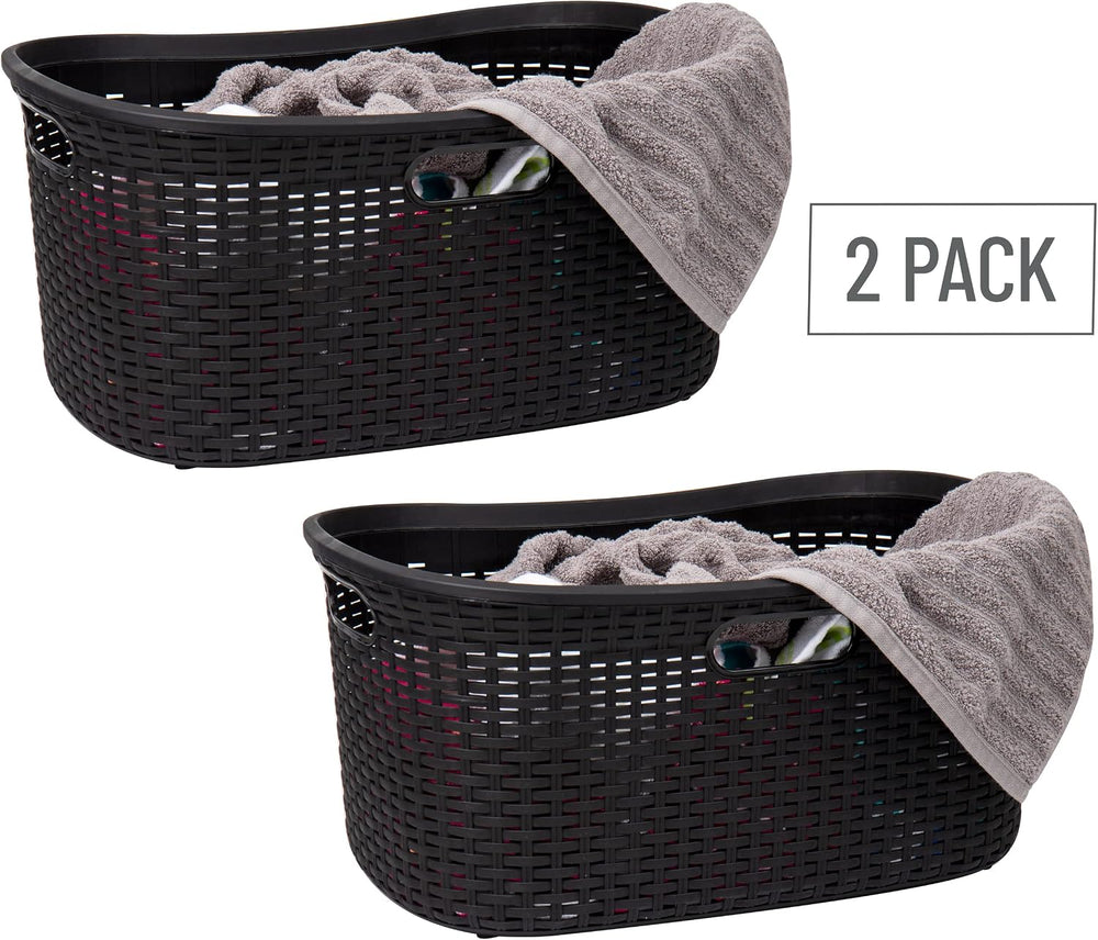 Mind Reader 40L Laundry Basket, Clothes Hamper, Premium Wicker Design, Plasti...