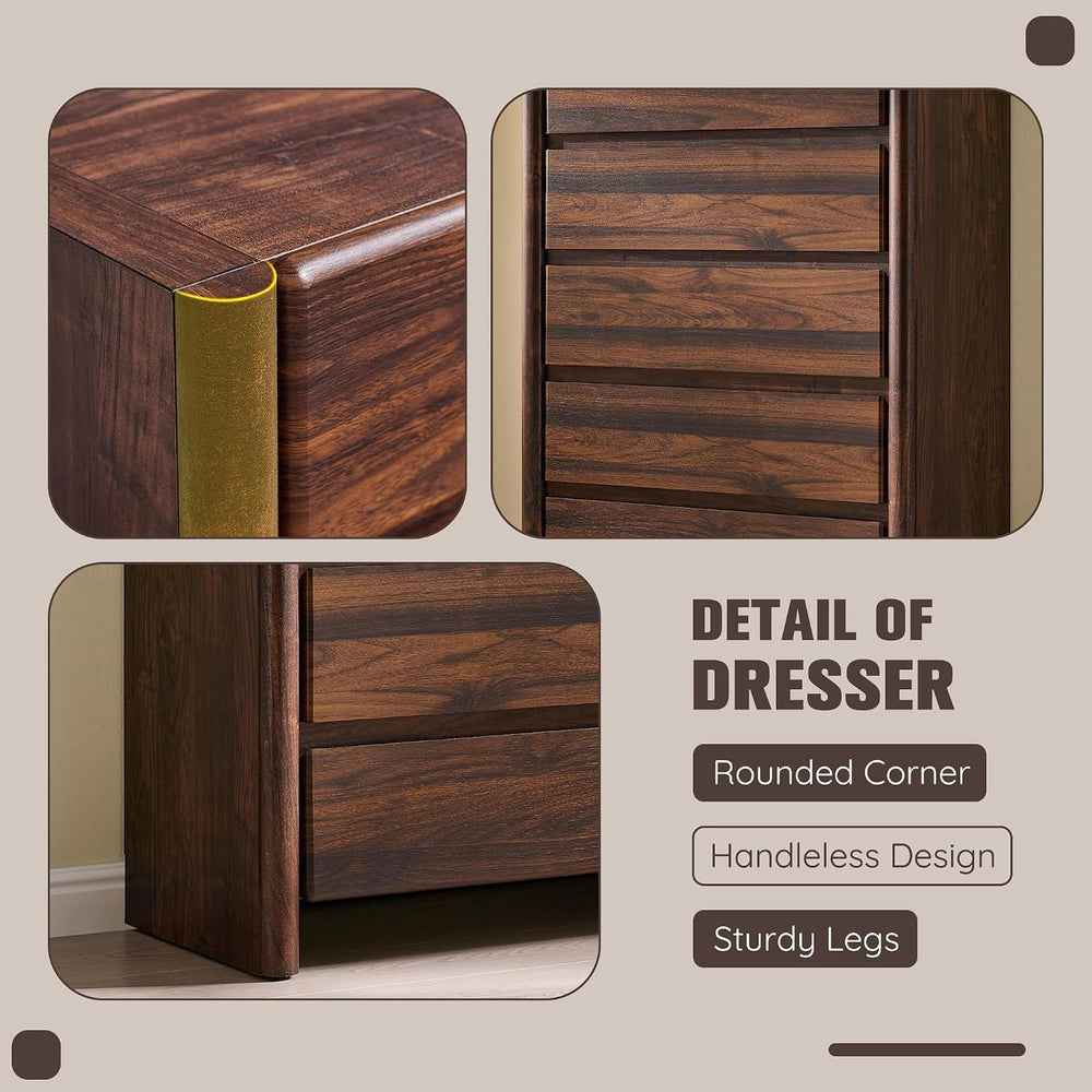 Modern 5 Drawers Dresser for Bedroom, Chests of Drawers-Brown
