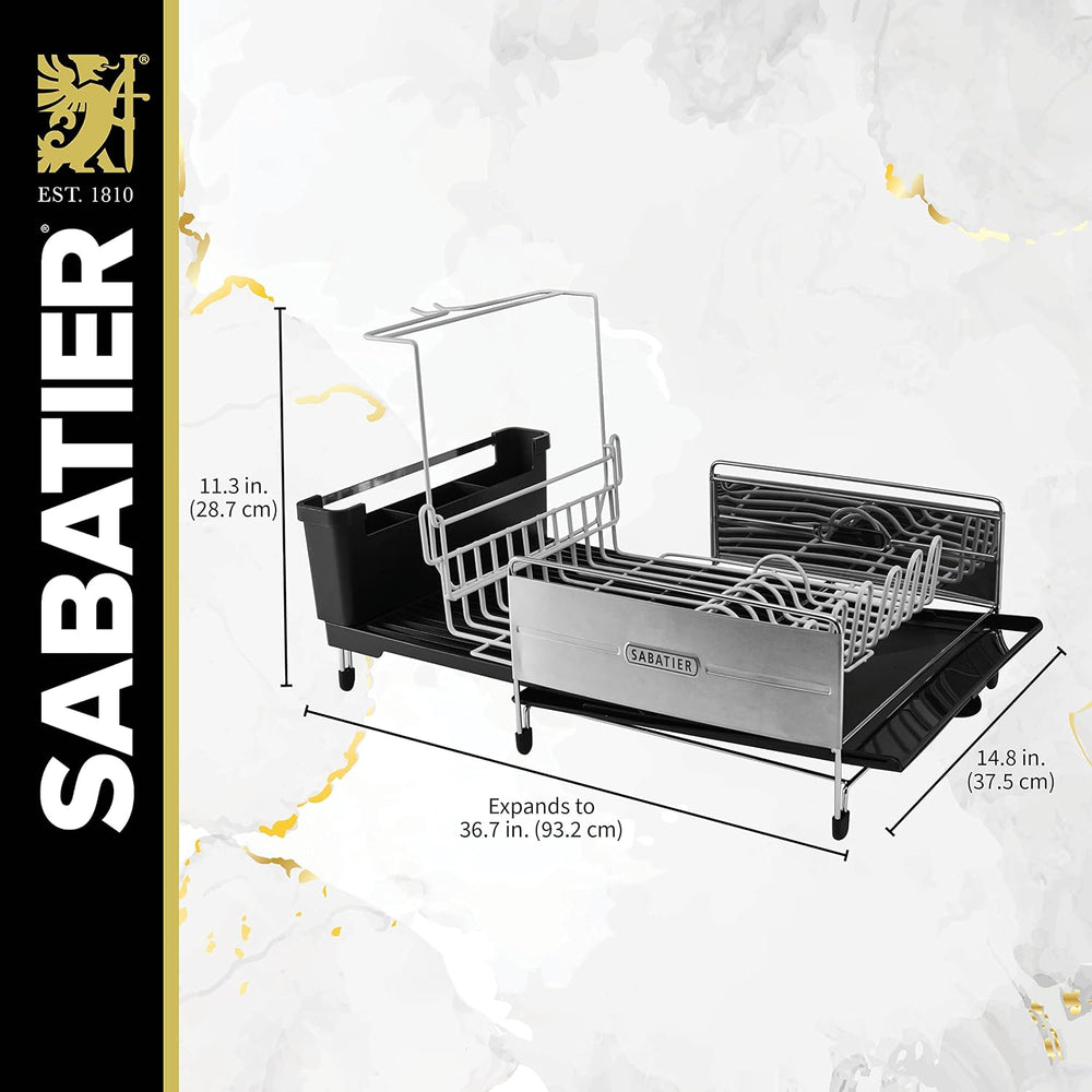 Sabatier Expandable Dish Drying Rack with Drainboard - Stainless Steel Dish R...