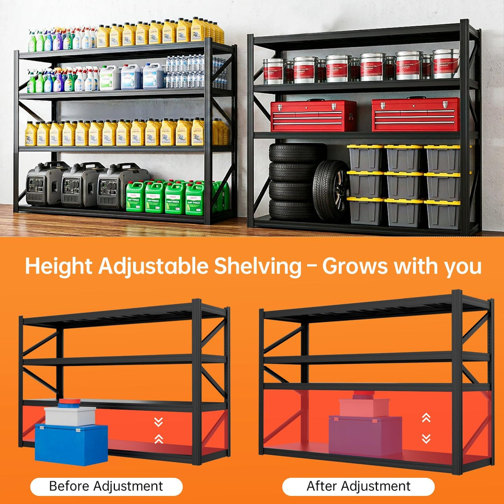 4-Tier Heavy Duty Garage Shelving, 8,000 lbs Capacity Adjustable Metal Storag...