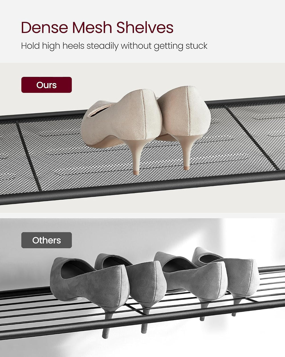 VASAGLE 5-Tier Shoe Rack, 16-20 Pairs, Metal Mesh