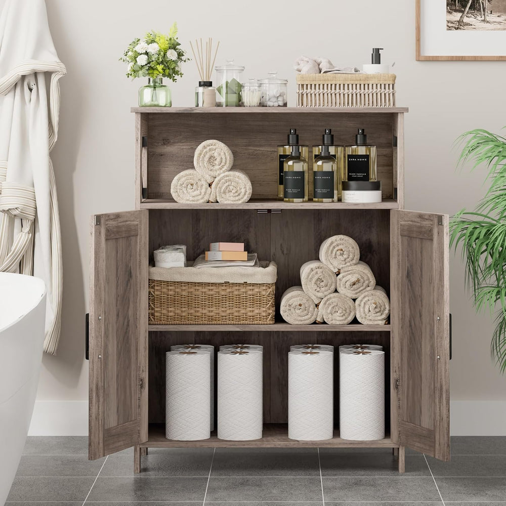 Homhedy Farmhouse Bathroom Storage Cabinet with Doors, Small Floor Cabinet