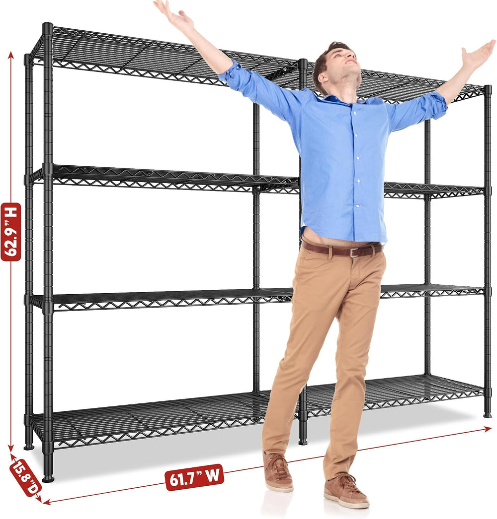 REIBII 61.7''W Storage Shelves Load 1220LBS Wire Shelving Unit 4 Tier...