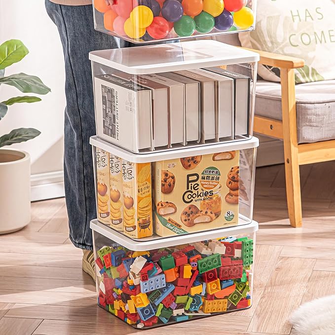 Clear plastic storage bins