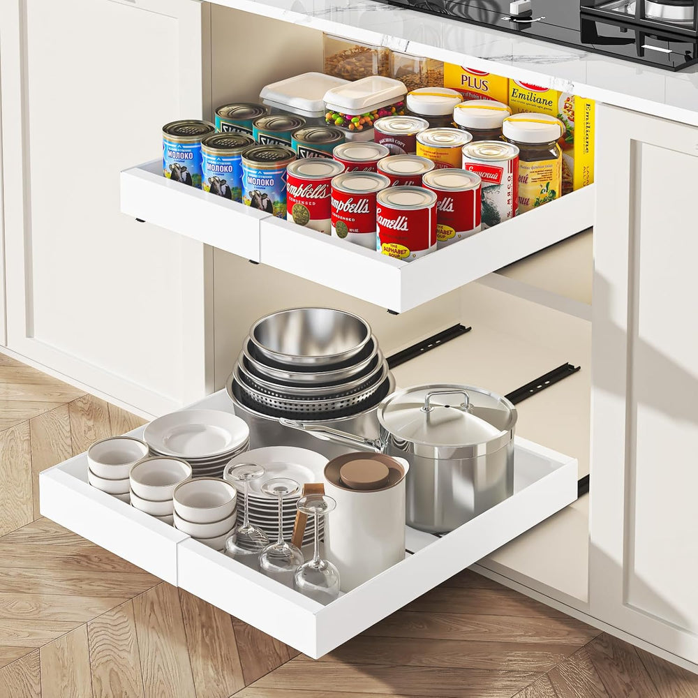 2 Pack Expandable Pull Out Cabinet Organizer,21" Deep,White