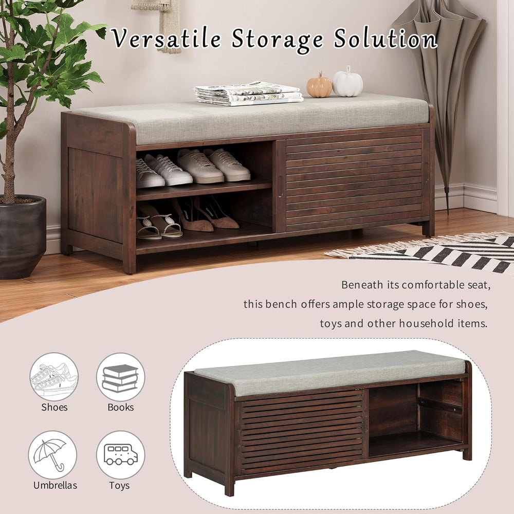 SOFTSEA 43.3" Shoe Storage Bench with Cushion, 2-Tier Entryway Bench wit...