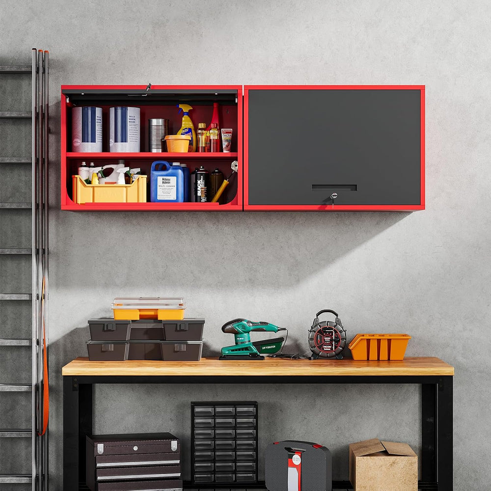 Yizosh Metal Garage Wall Cabinet with Doors and Shelves,Wall Mounted Metal St...