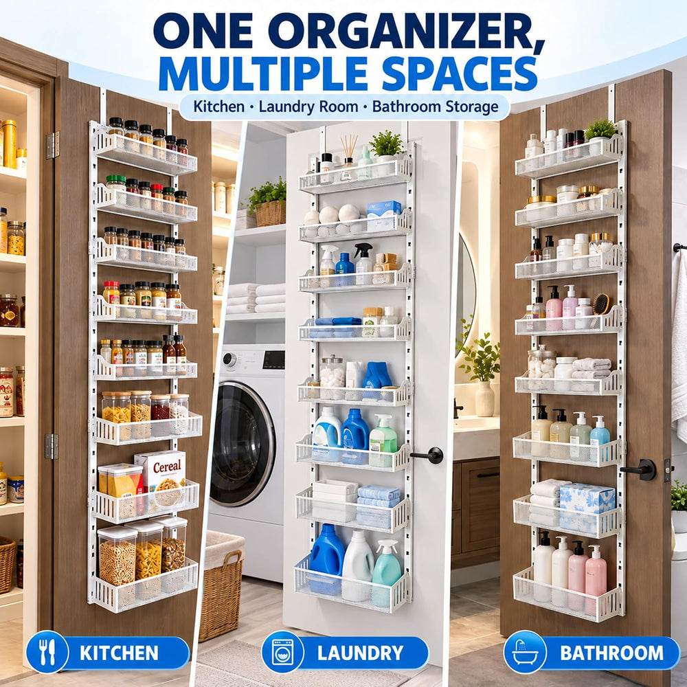MOONEDGE 8-Tier Over the Door Pantry Organizer, Metal Door Storage Rack