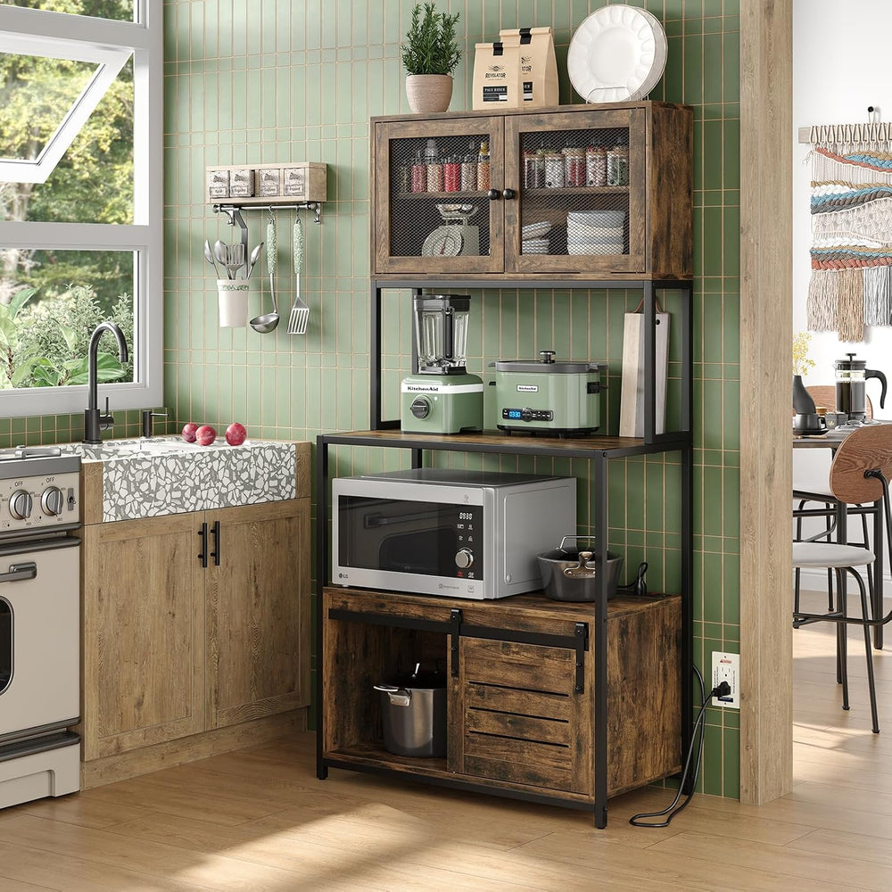 6-Tier Kitchen Bakers Rack with Power Outlet, Industrial Microwave Oven Stand...