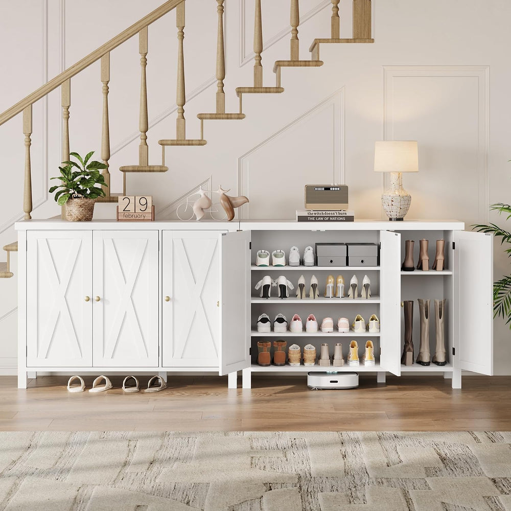 CABIHOME Farmhouse Shoe Cabinet with 3 Barn Doors & Wood Legs, 5-Tier Sho...