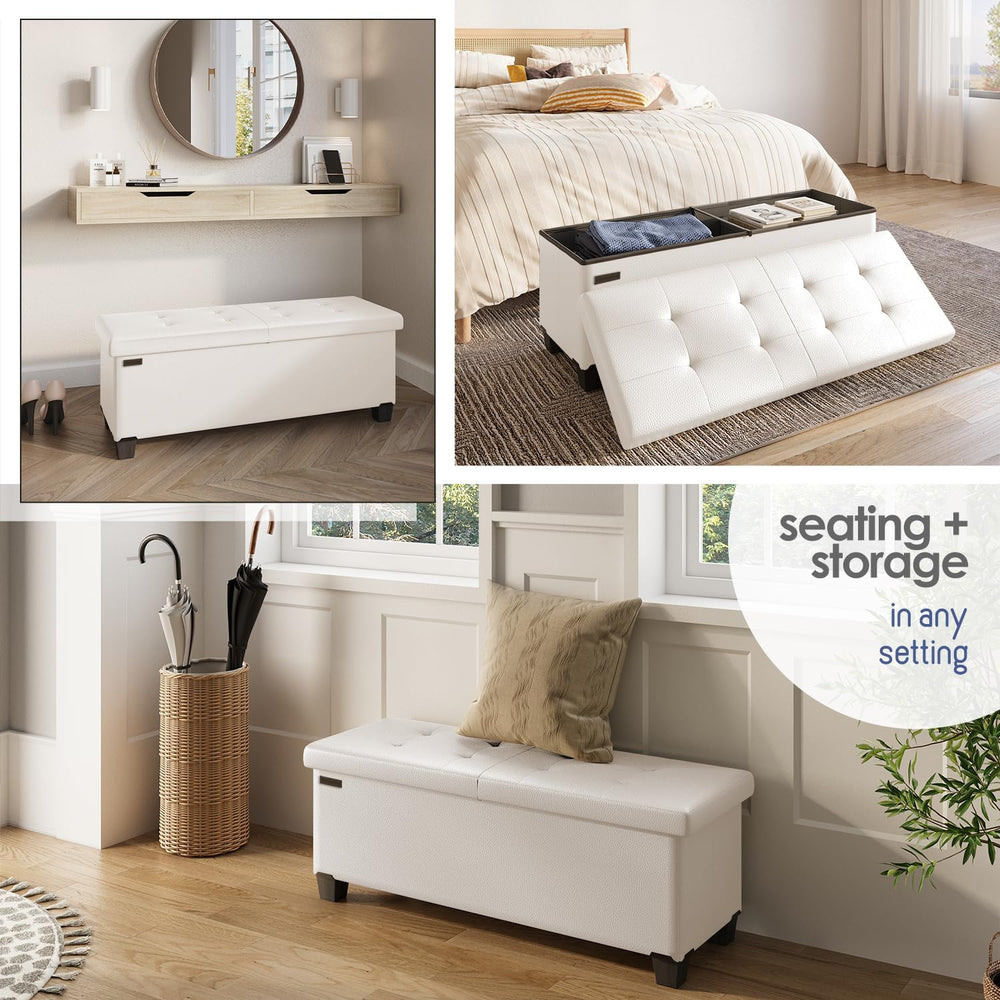 Storage Ottoman Bench with Bins, 43-in Storage Bench for Bedroom End of Bed, ...