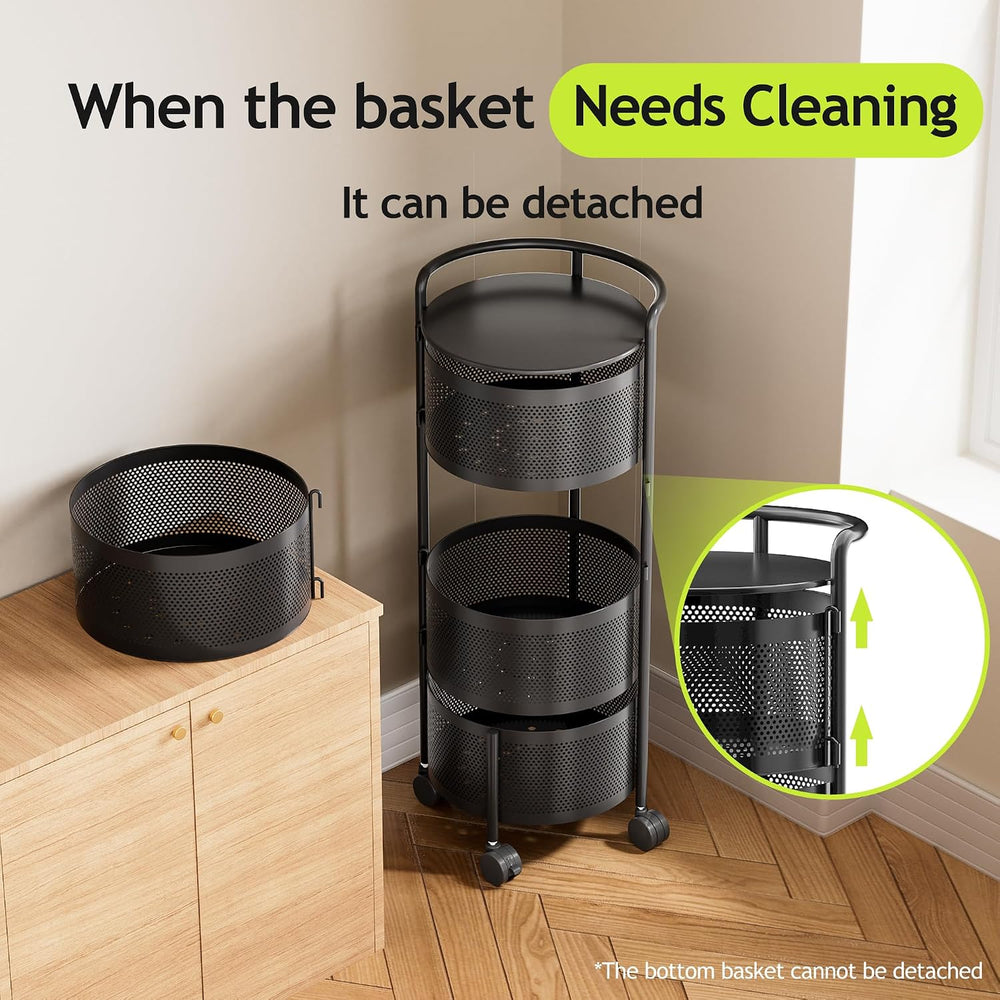 JAQ No Assembly Rotating Kitchen Storage Rack, 4-Tier Metal Basket Organizer ...