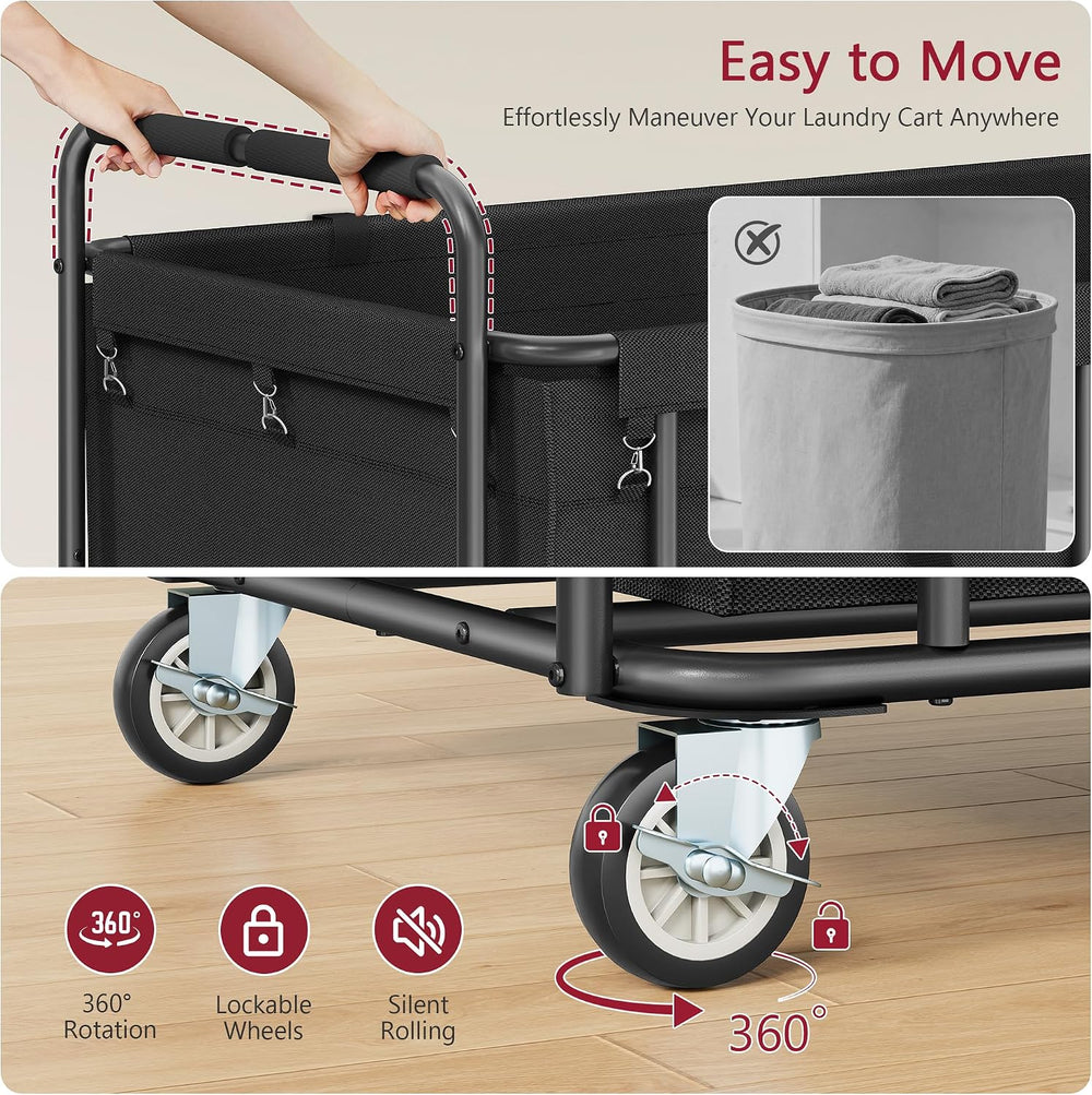 Tajsoon Large Laundry Cart with Wheels 450L, Rolling Laundry Hamper, Black