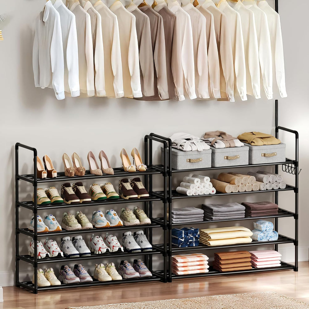 Shoe Rack, 10 Tier Shoe Storage Organizer with Hooks,Fit 40-45 Pairs Shoes,Me...