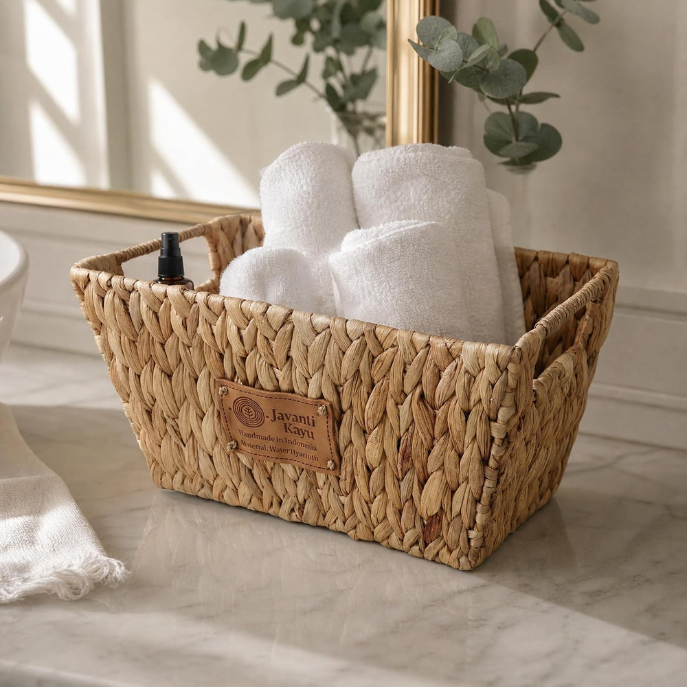 Wicker Storage Baskets with Handles, 2 Pack, 12" x 7" x 6" | T...