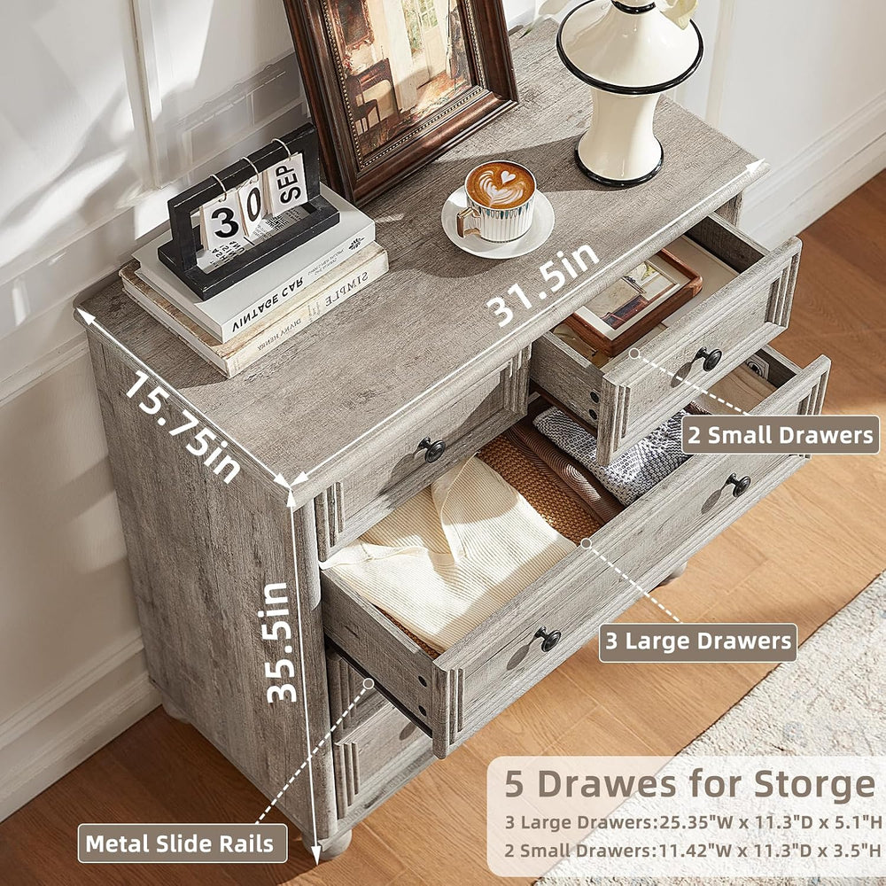 RWYHG Farmhouse 5 Drawer Dresser for Bedroom, 35.5" Small Dressers