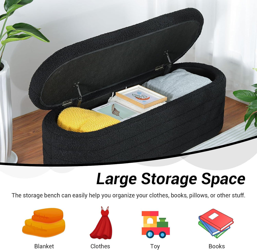 45.5" Black Ottoman with Storage, Sherpa