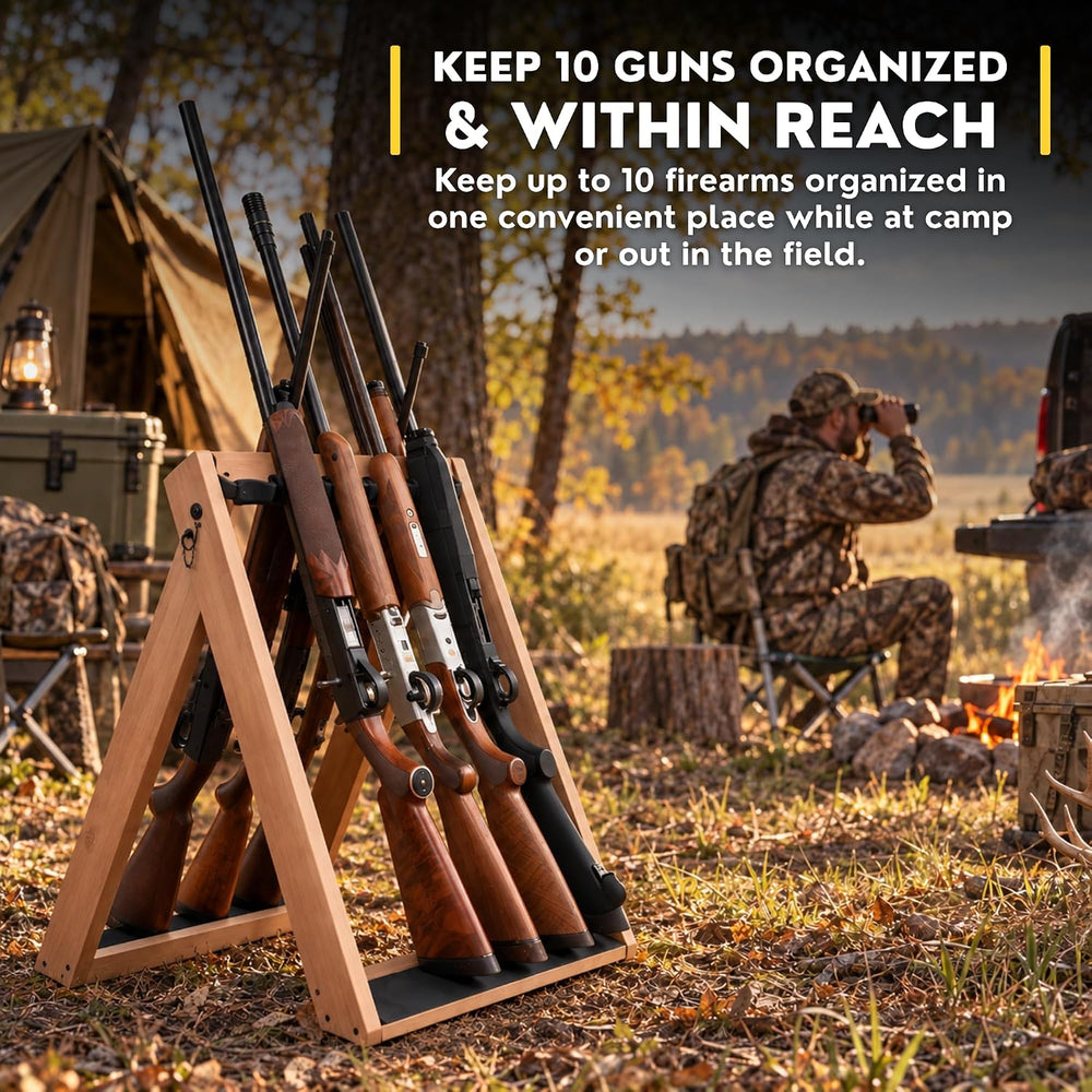 Rush Creek Creations Deer Camp Portable Folding 10 Gun Storage Rack - Handcra...