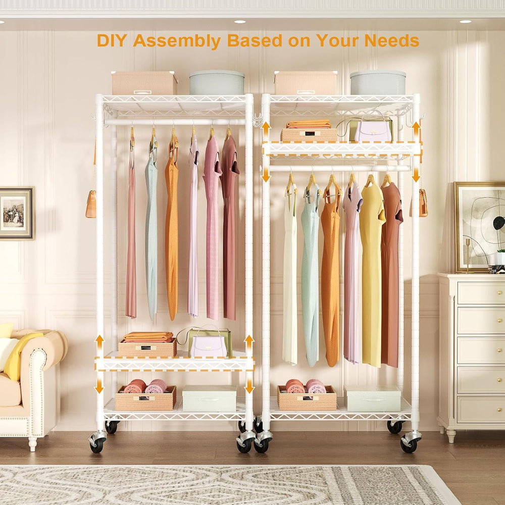FUTASSI Rolling Clothes Rack, Clothing Racks for Hanging Clothes, White