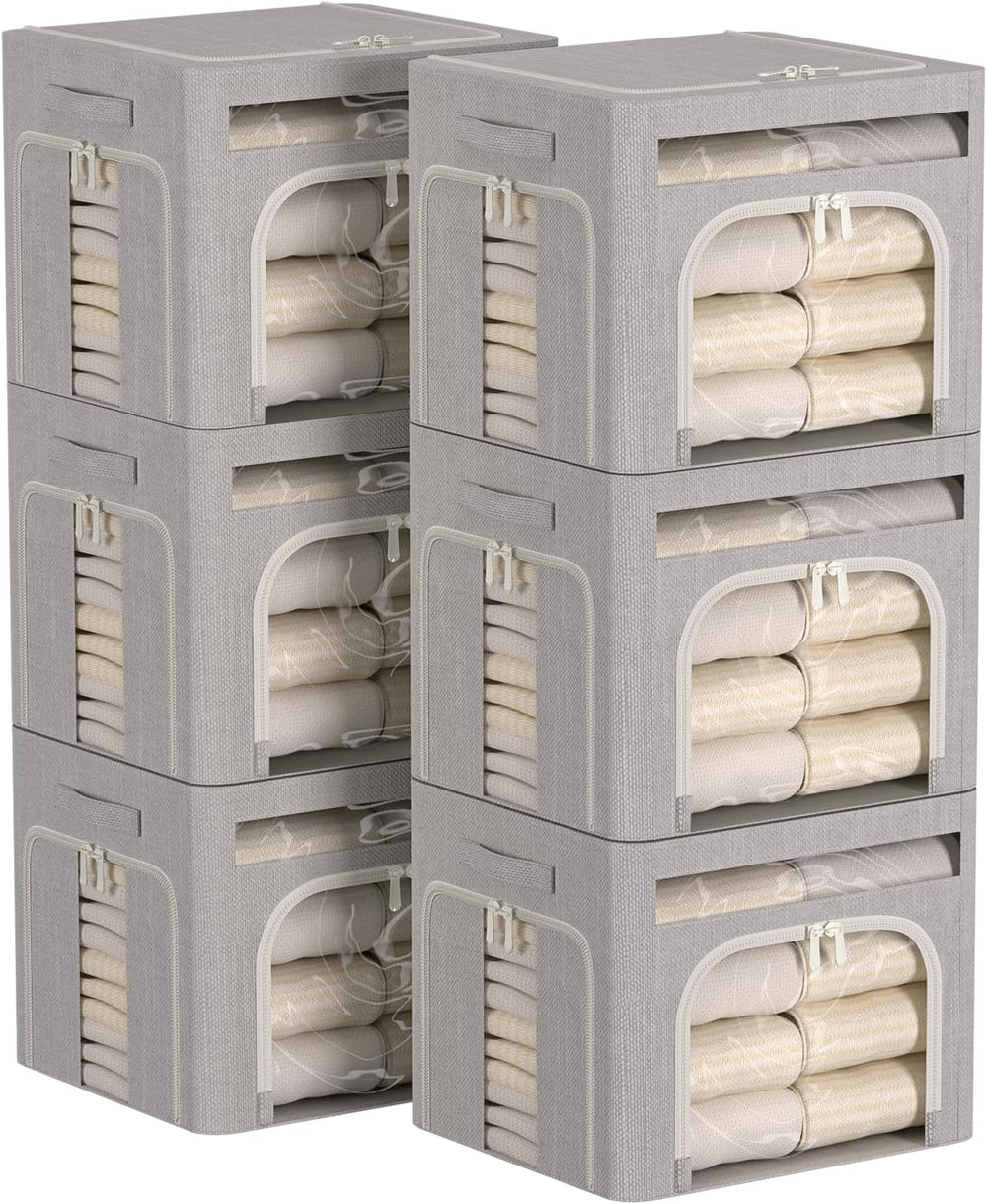 FHSQX 6 Pack Foldable Storage Bins for Clothes Clothes Storage Bins with Meta...