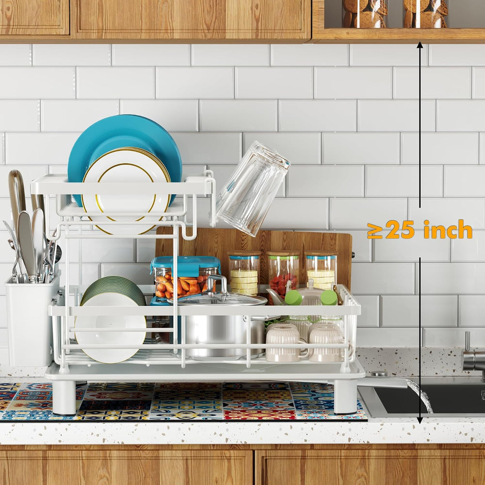 Large 2 Tier Detachable Dish Drying Rack for Kitchen Counter,White