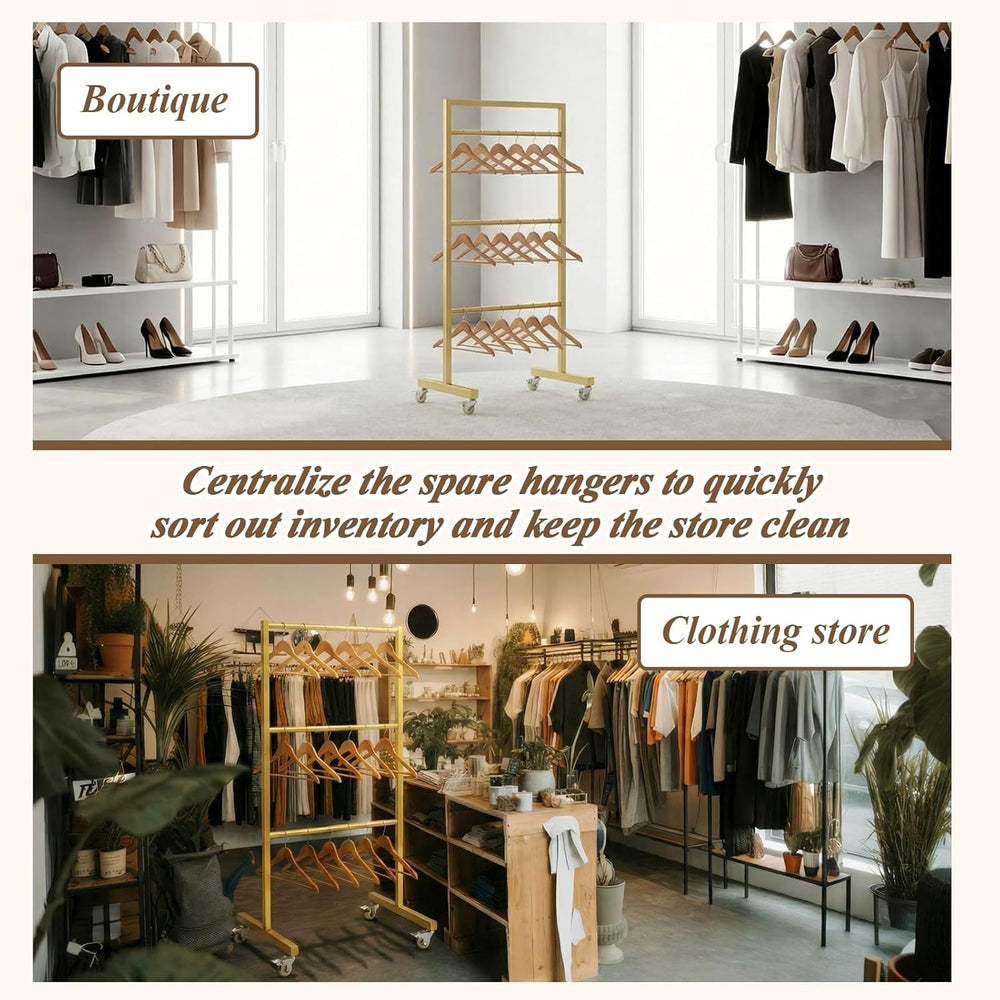 3-Tier Clothing Hanger Rack, 20x16x43 Gold Metal with Casters