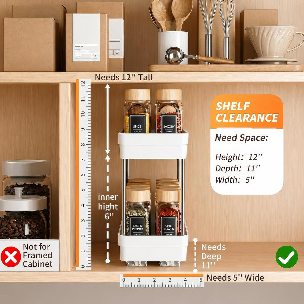 Pull Out Spice Rack, 3 Pack 2-Tier Cabinet Organizer, White