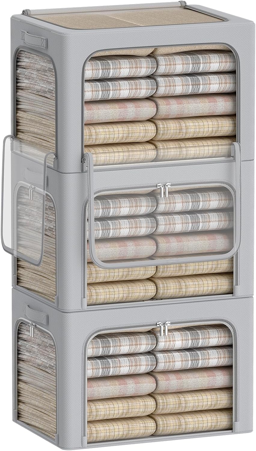 3Pack Clothes Storage Bins - Oxford Frame Storage Box Foldable Stackable Stor...