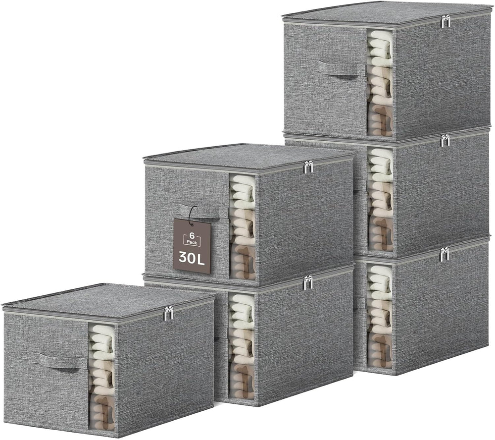 Clothes Storage Bins with Sturdy Frames, Foldable Fabric Clothing Organizer B...