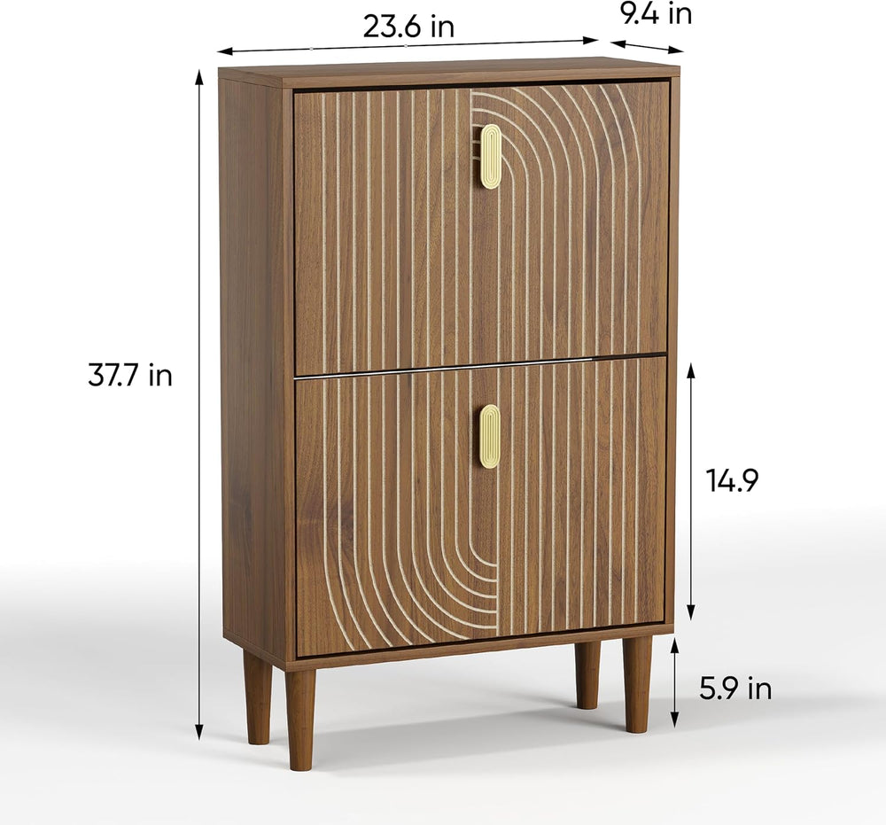 Shoe Storage Cabinet with 2 Flip Drawers, 23.6"(W) Freestanding Shoe Org...
