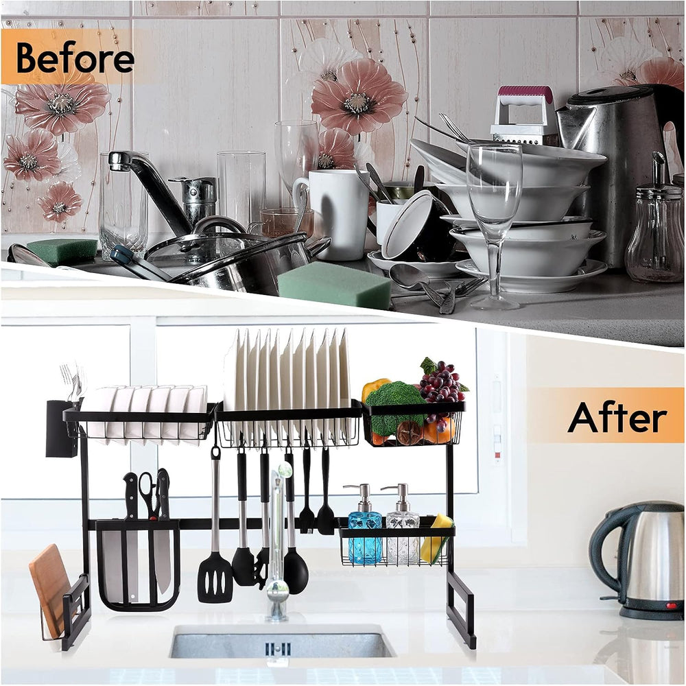 Over The Sink Dish Drying Rack, Large 2 Tier Dish Dryer Rack for Kitchen Orga...