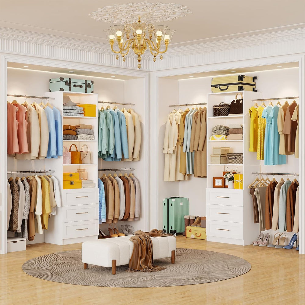 Fastgo Closet System with Drawers, 5-9FT Closet Organizer System with 4 Expan...