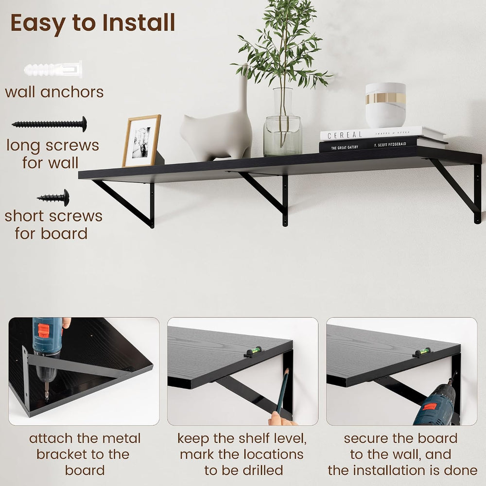 Axeman Floating Shelves for Wall Black- 48 Inch Wide x 12 Inch Deep Wall Shel...