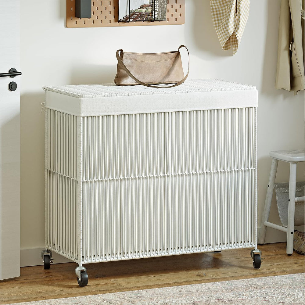 WOWLIVE Laundry Basket 3 Section, Handwoven Laundry Hamper with Wheels