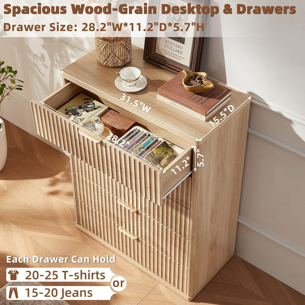 LEYAOYAO Fluted 5 Drawers Dresser for Bedroom, 41" Tall Modern Chest of ...