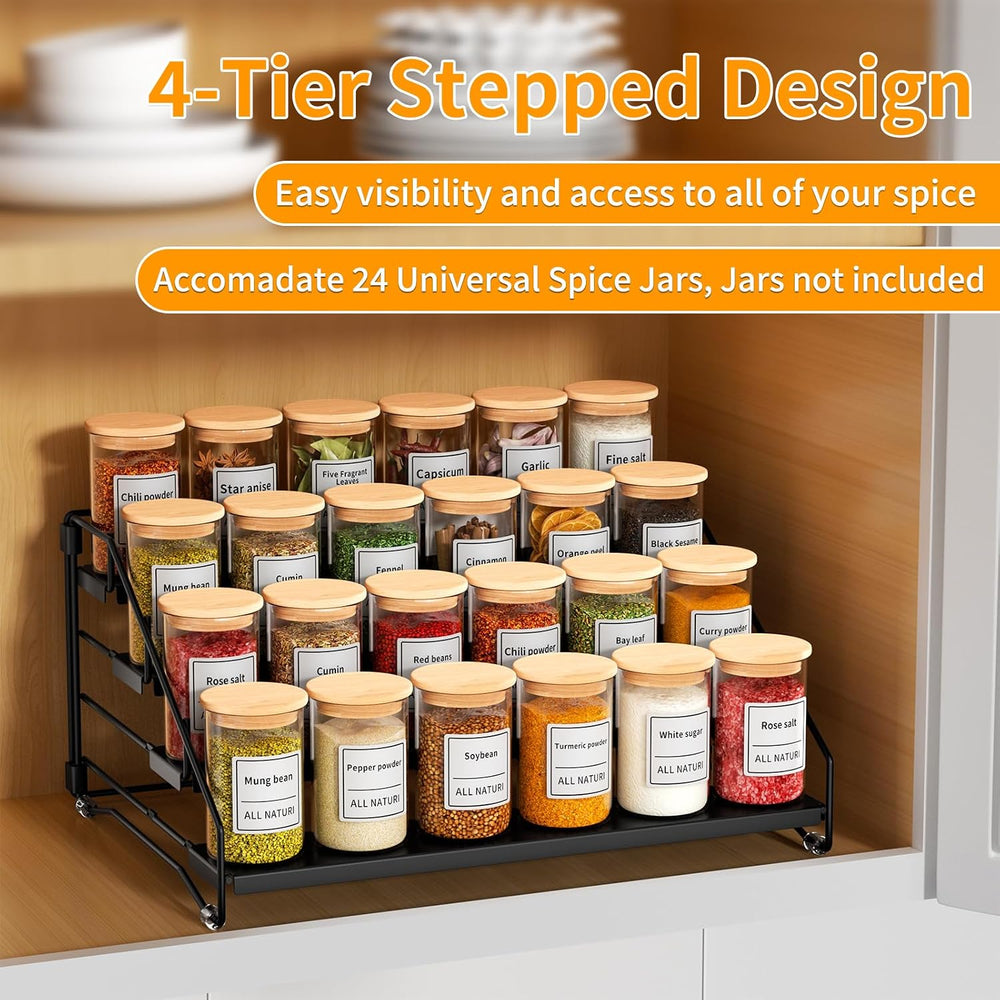 2 Pack Spice Rack Organizer for Cabinet, Depth Adjustable 4 Tier Spice Rack