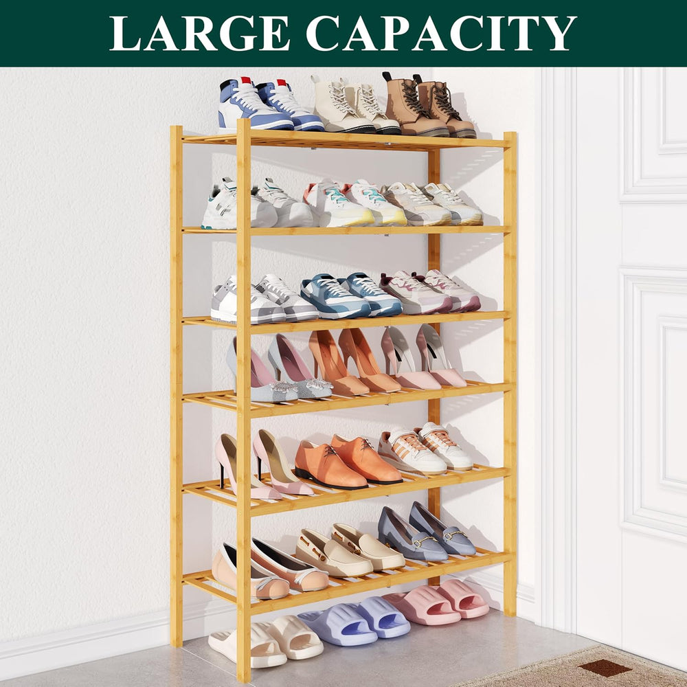 Smiry Bamboo Shoe Rack for Closet, 6 Tier - 26.77" Wide, Natural