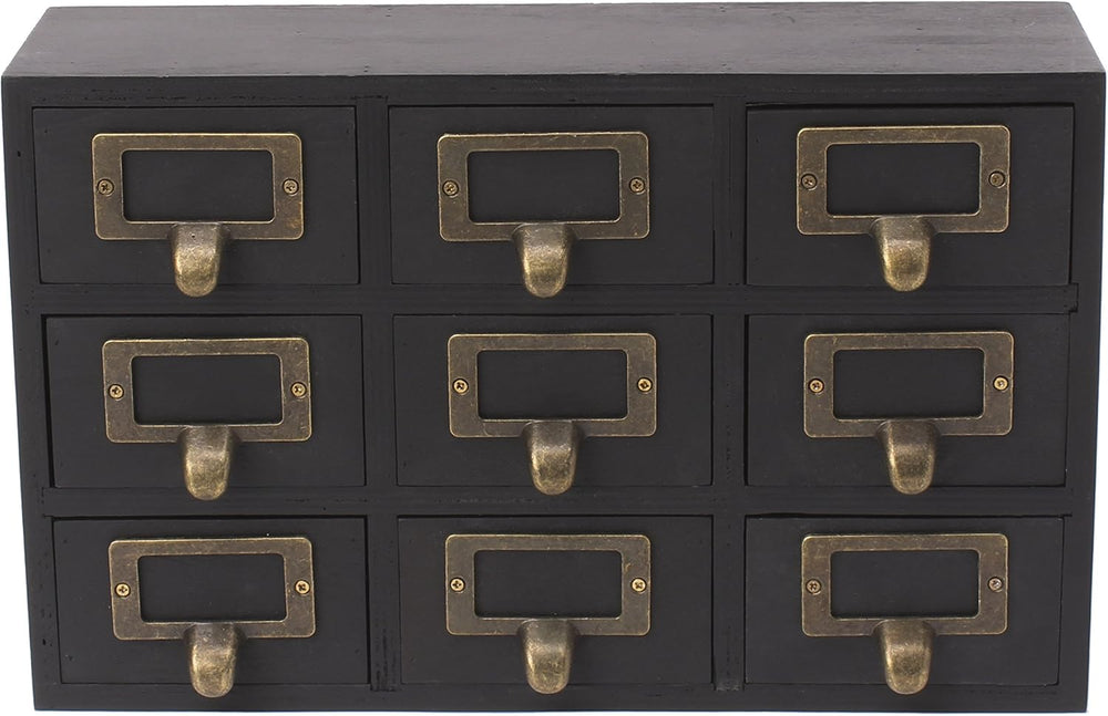 Kate and Laurel Apothecary Wood Desk Drawer Set, 9 Drawers, Rustic Black