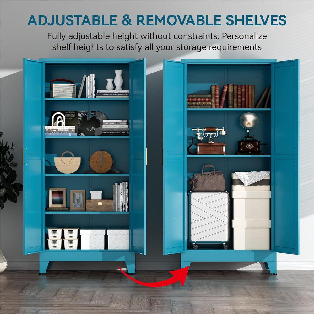 Farmhouse Pantry Cabinet with Barn Doors, 71" H x 31.5" W, 5-Tier M...