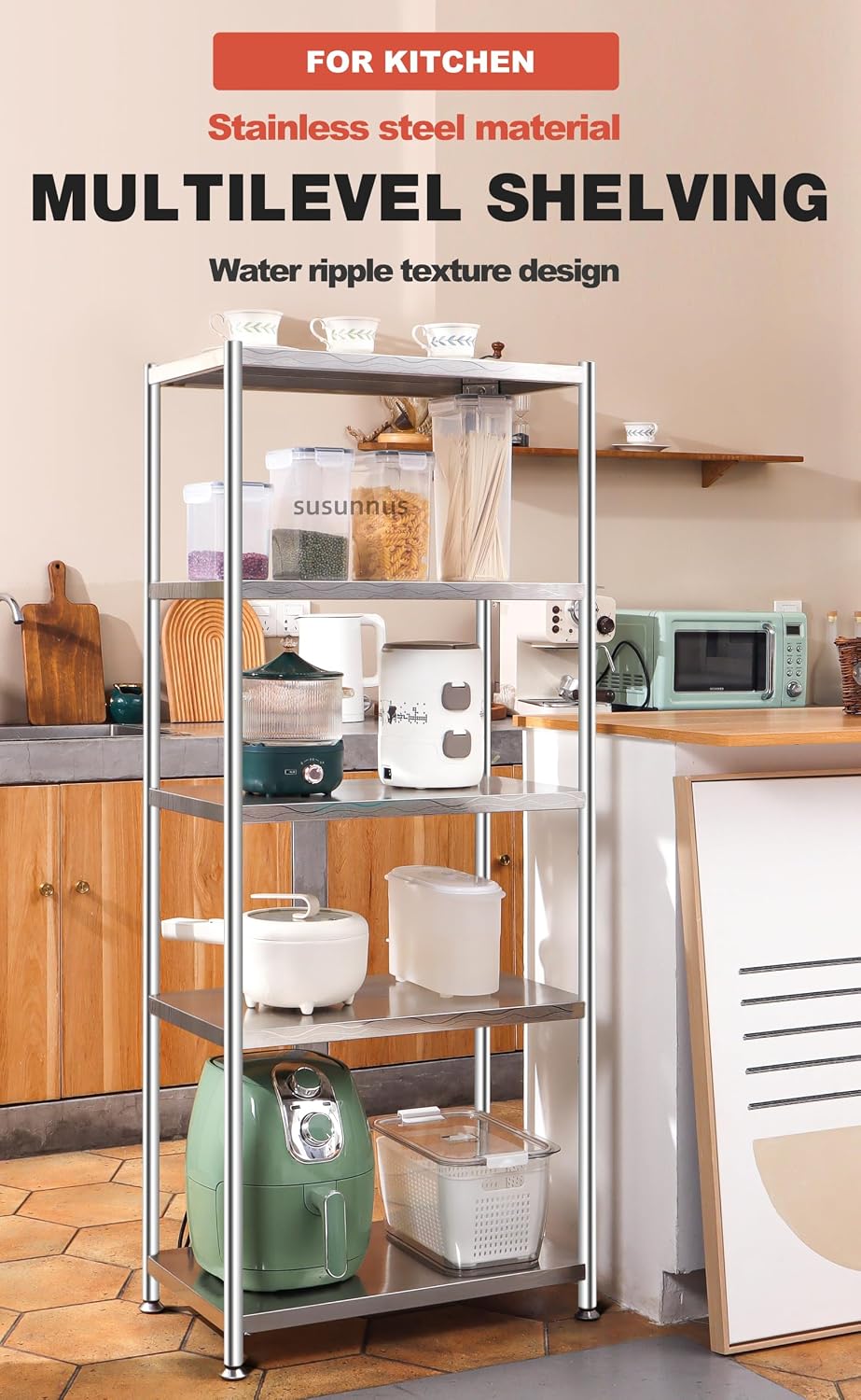 susunnus Stainless Steel Shelves,23.6in-3T,for Kitchen,Living Room,Bathroom