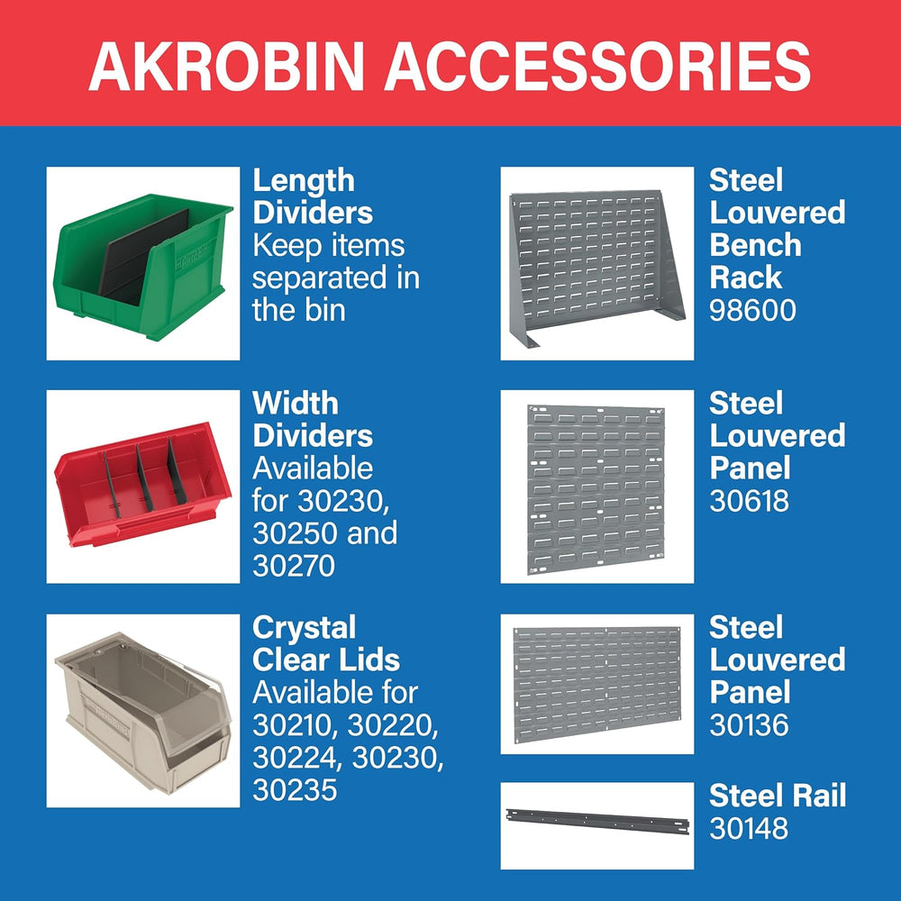 Akro-Mils 30239 AkroBins Plastic Storage Bins, 11"x8"x7", Red,...