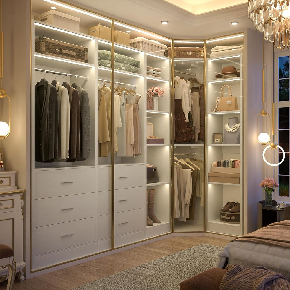 Besiost Corner Closet System with 6 Drawers, Corner Closet Organizer System