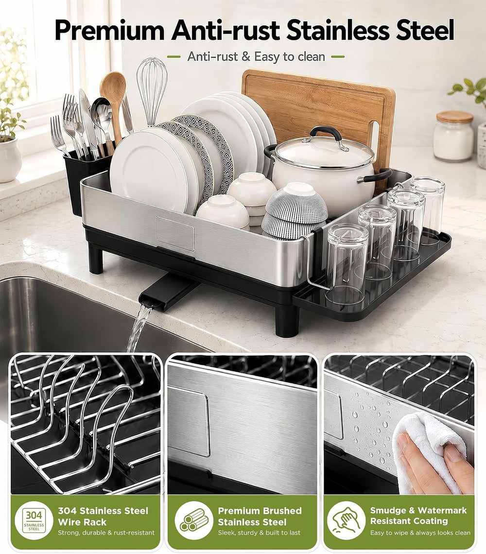 Dish Drying Rack, 17-Inch Dish Drainer for Countertop, Stainless Steel