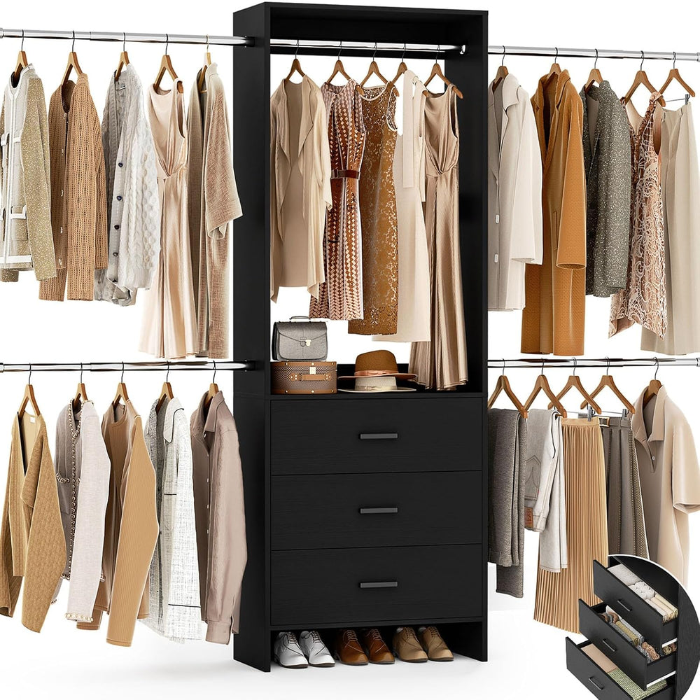 Aheaplus Closet System, 4.2-9Ft Closet Organizer with Wooden Drawers, Black