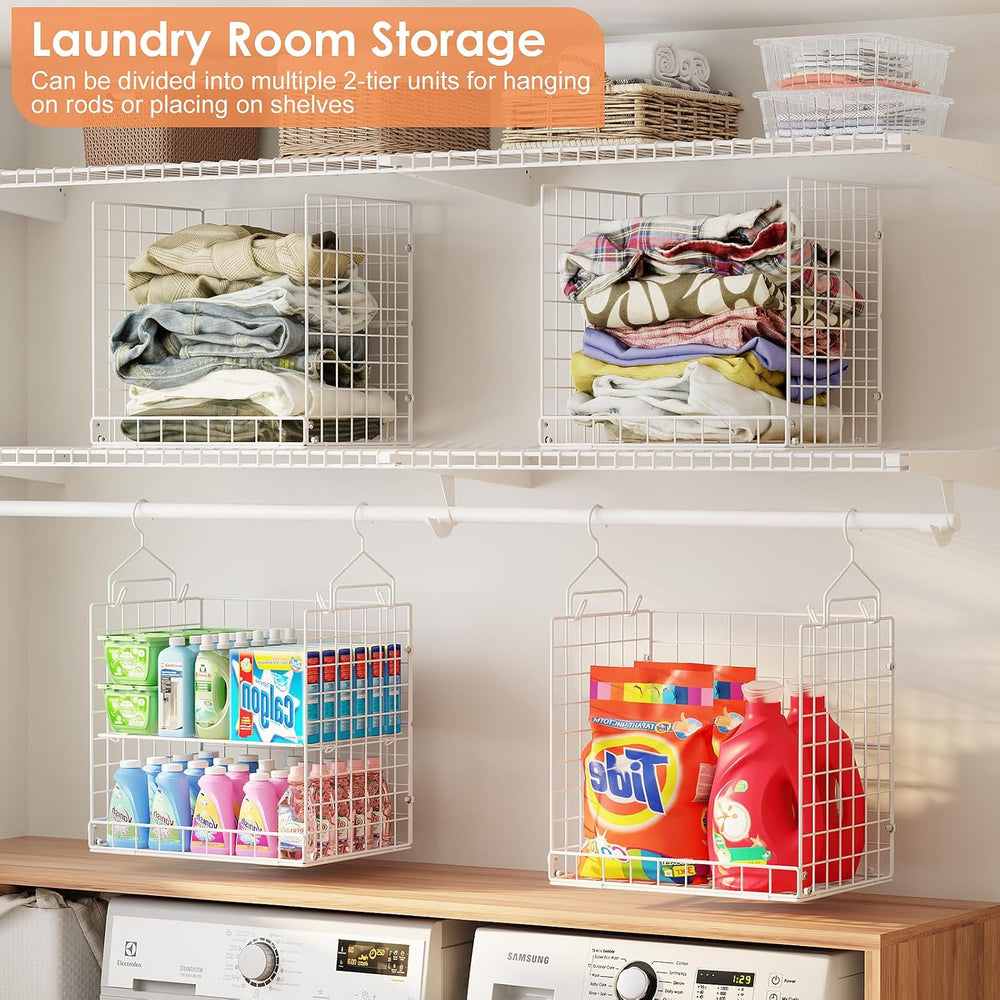 Extended Width Hanging Closet Organizer, 8 Tier Wire Storage Shelves