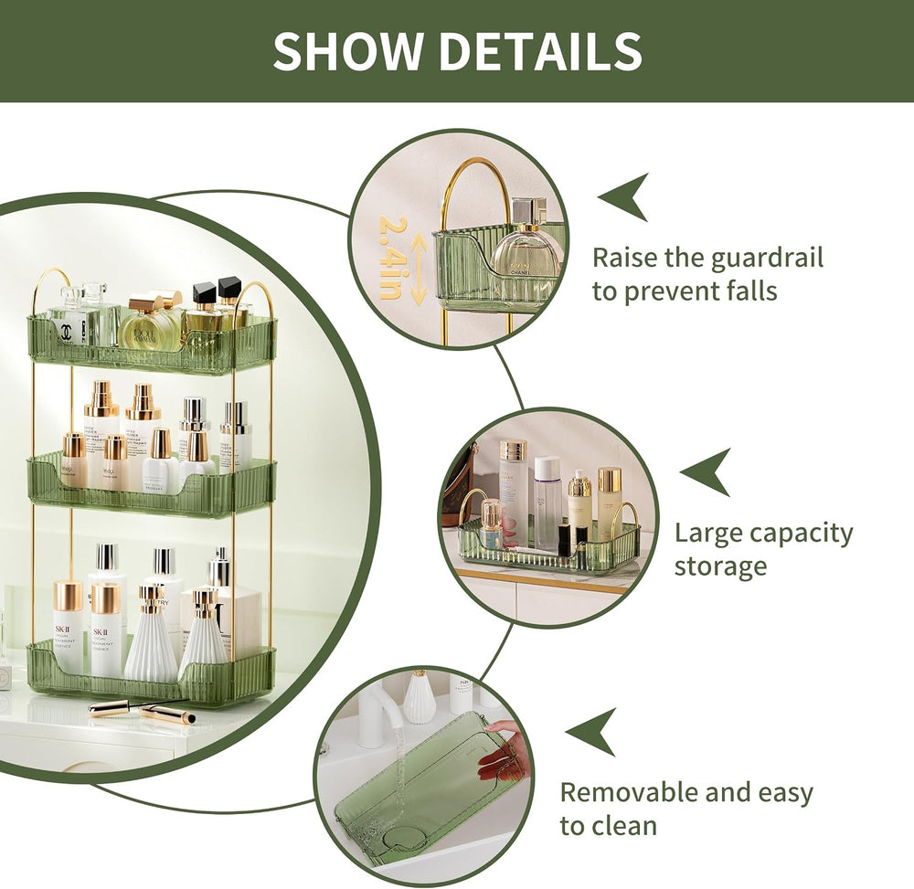 Akinbas 3 Tier Bathroom Organizer Countertop Makeup Perfume Tray Skincare Org...