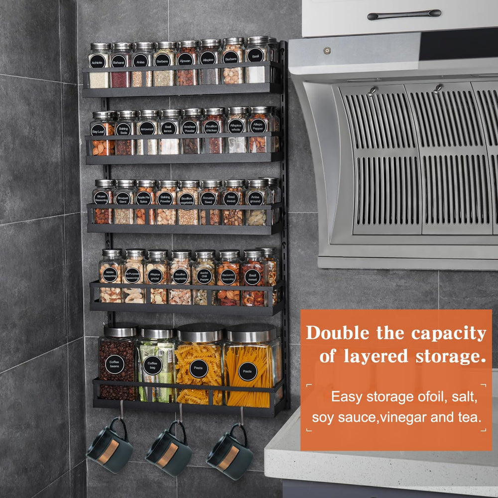 X-cosrack Wall Mount Spice Rack Organizer 5 Tier Height-Adjustable Hanging Sp...